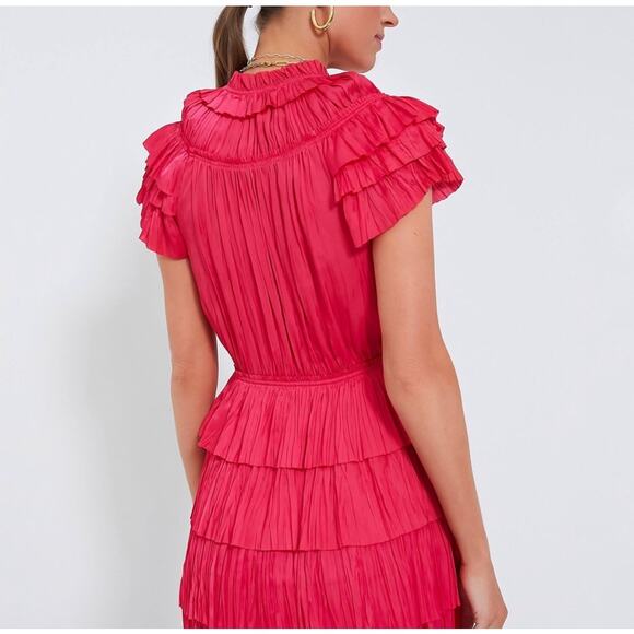 Ulla Johnson Pink Vesna Ruffle Tiered Mini Dress Size 6 - Picture 2 of 11